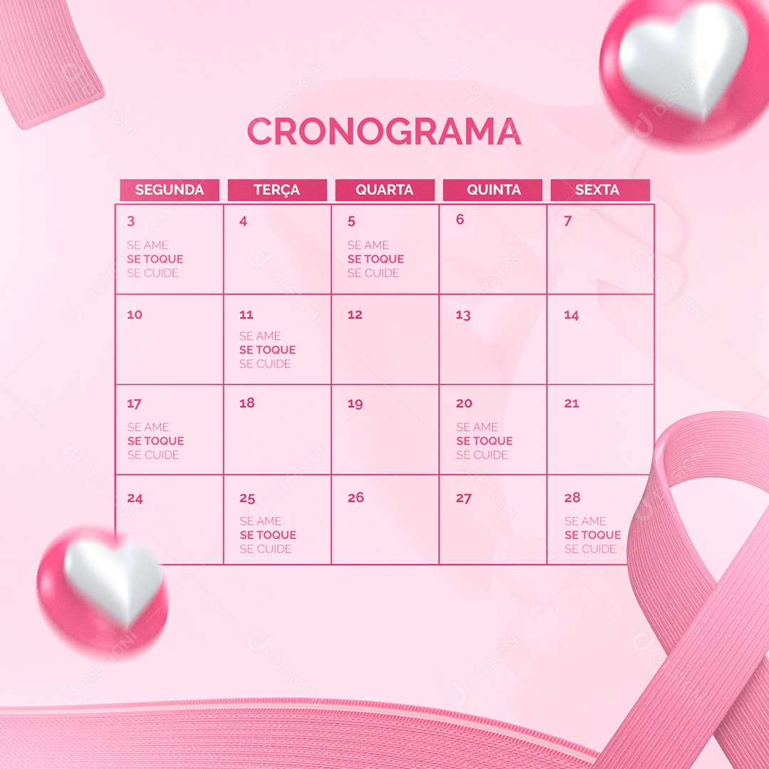 Cronograma Se Ame se Toque Outubro Rosa Social Media PSD Editável