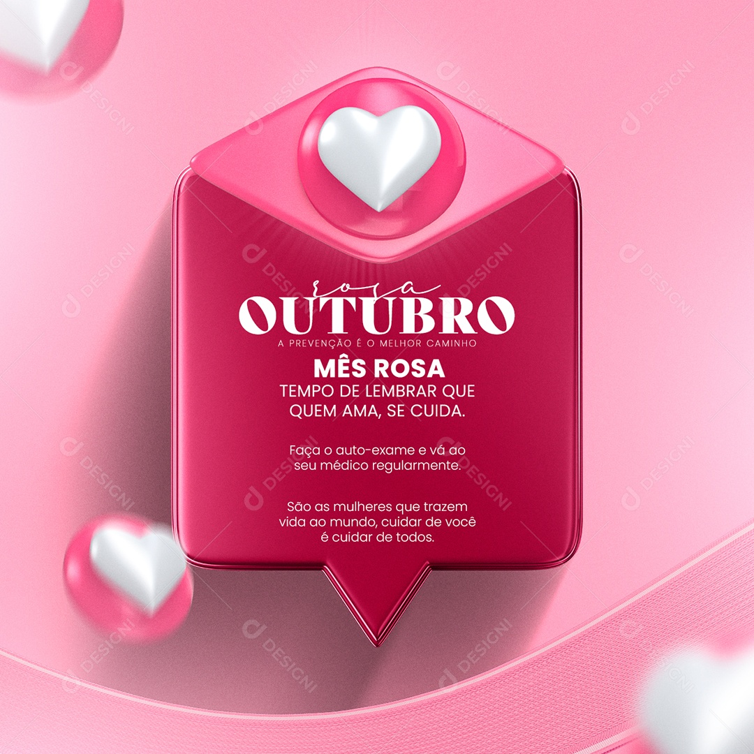 Mês Rosa Tempo de lembrar que quem Ama se Cuida Outubro Rosa Social Media PSD Editável