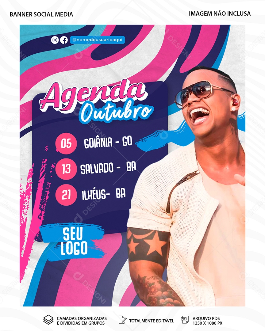 Flyer Agenda Outubro Léo Santana Social Media PSD Editável