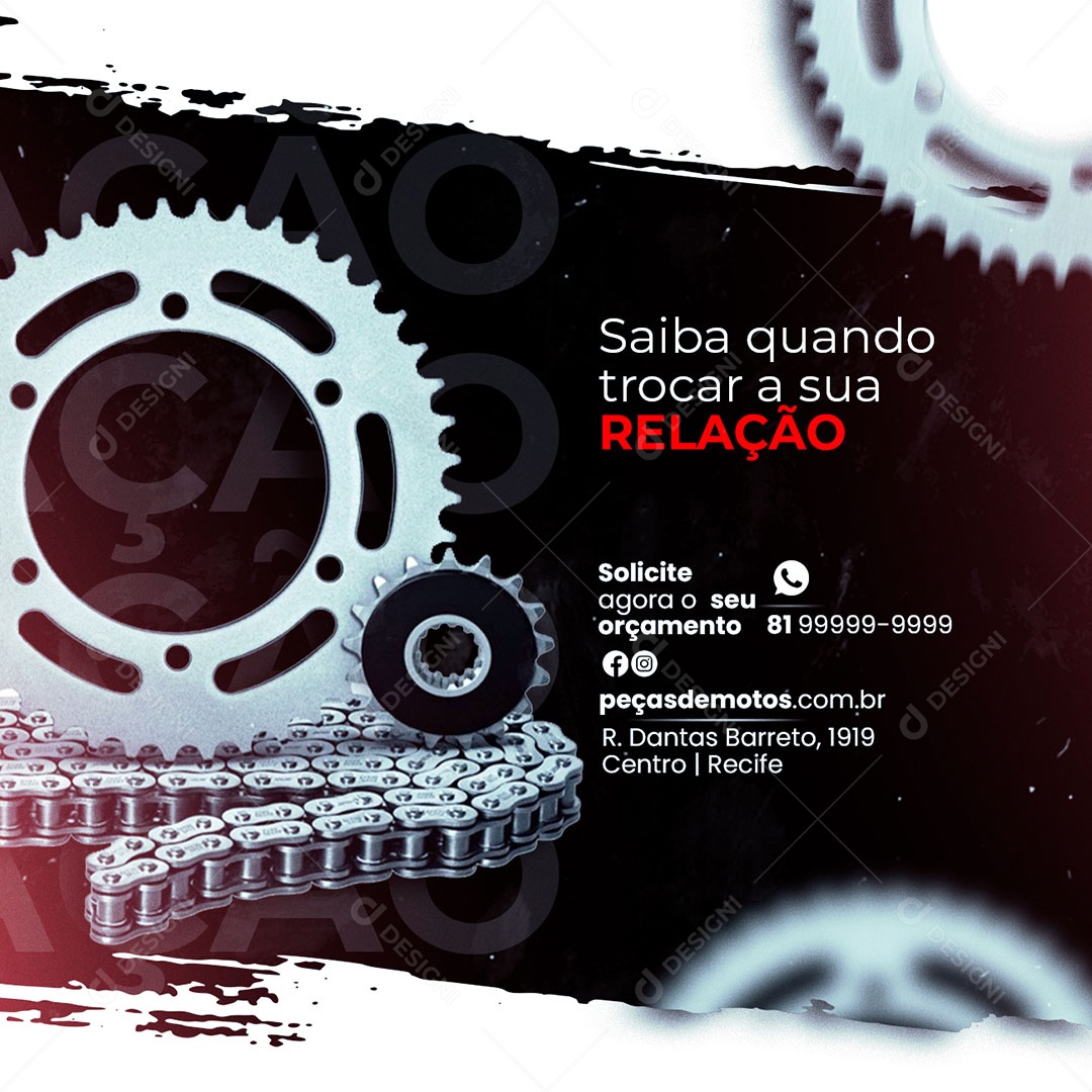 Social Media Moto Peças Saiba Quando Trocar a Sua Relação PSD Editável