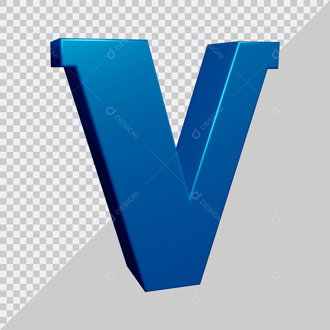 Elemento 3D Para Composição Letra V Azul PSD