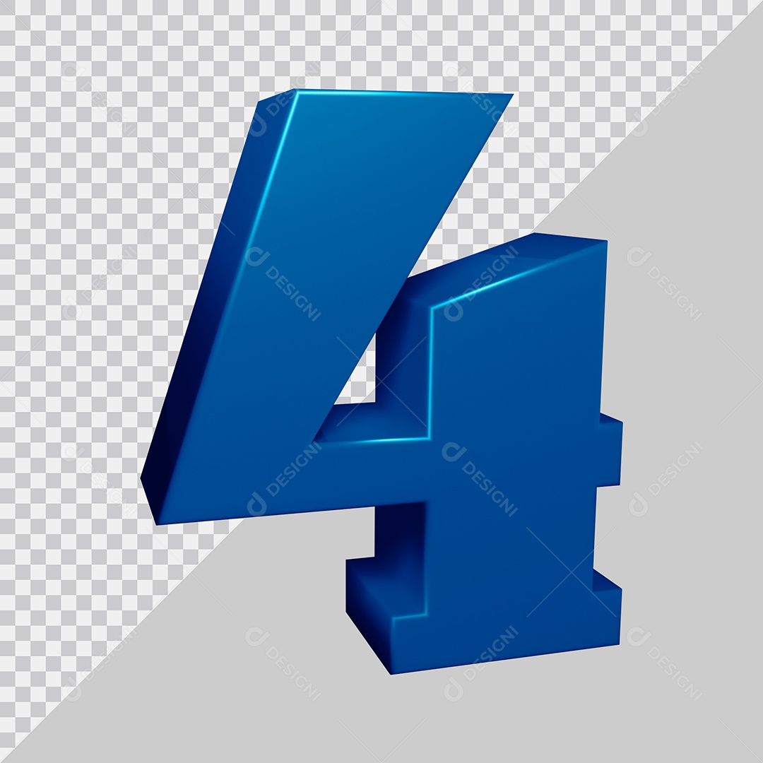 Elemento 3D Para Composição Número 4 Azul PSD