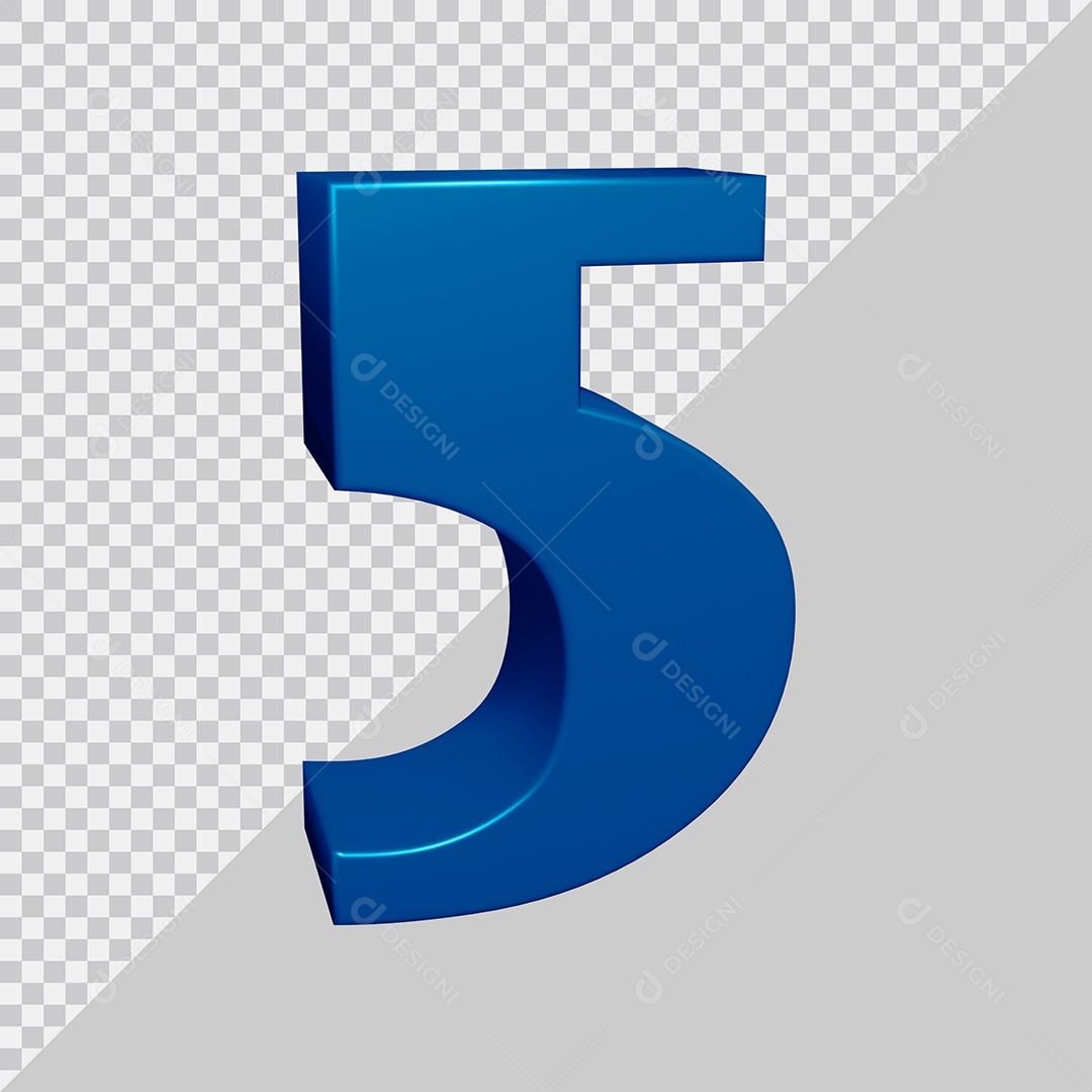 Elemento 3D Para Composição Número 5 Azul PSD