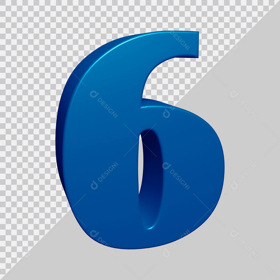 Elemento 3D Para Composição Número 6 Azul PSD