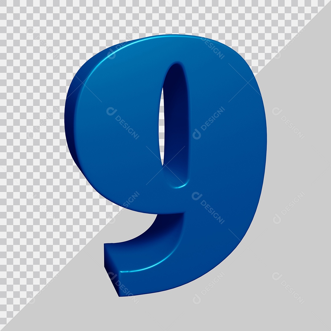 Elemento 3D Para Composição Número 9 Azul PSD
