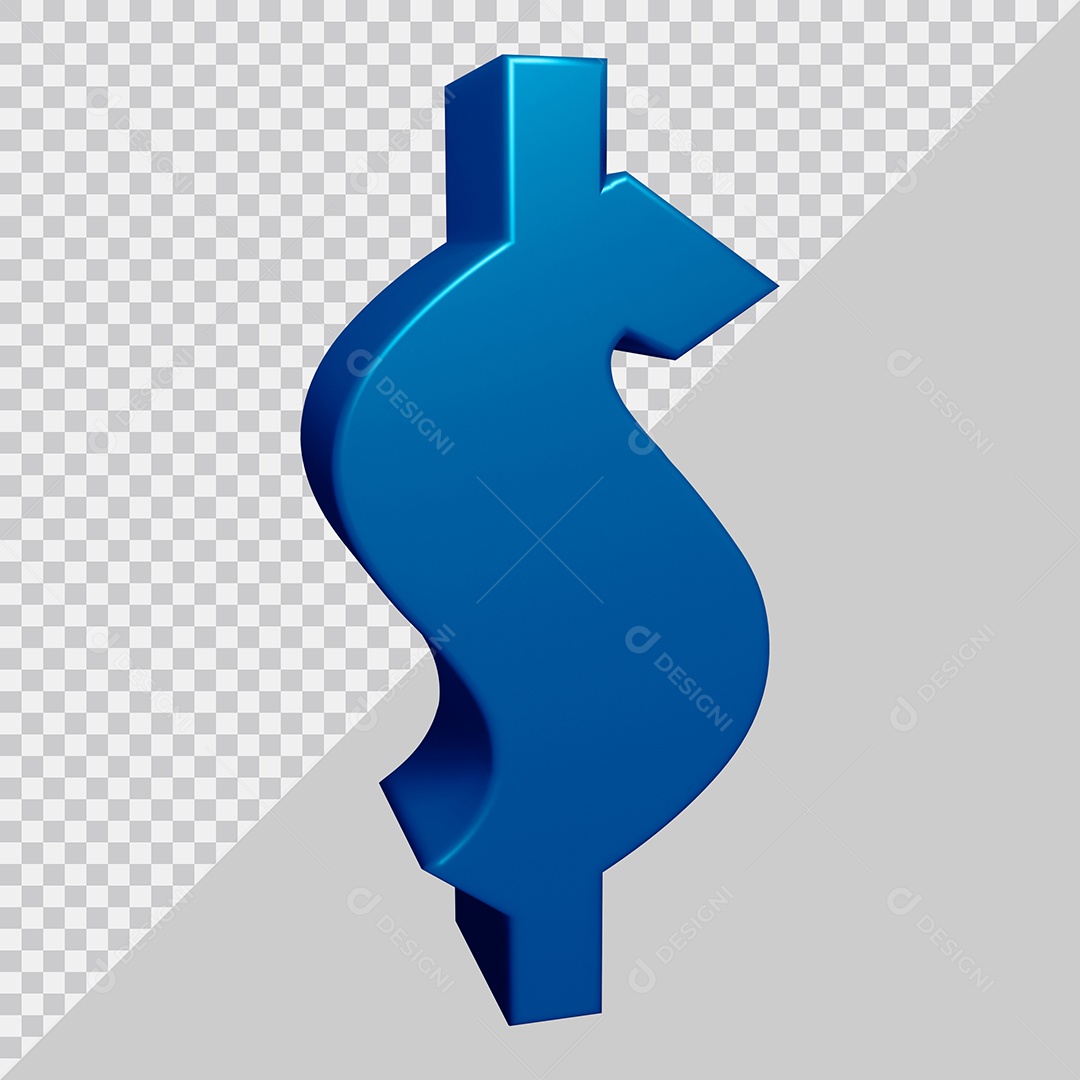 Elemento 3D Para Composição Símbolo do dólar $ Azul PSD