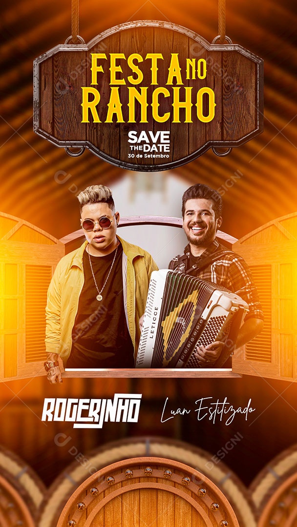 Flyer Show Festa no Rancho Rogerinho e Luan Estilizado Story Social Media PSD Editável