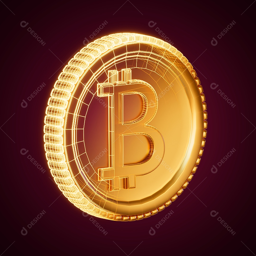 Criptomoeda Bitcoin Virtual Elemento 3D para Composição PSD