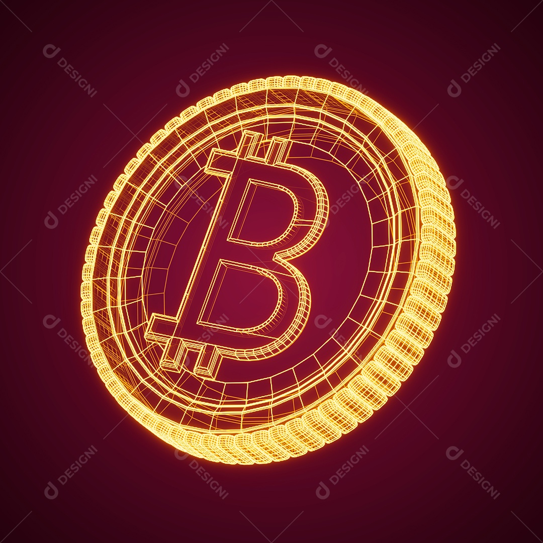 Criptomoeda Bitcoin Virtual Elemento 3D para Composição PSD