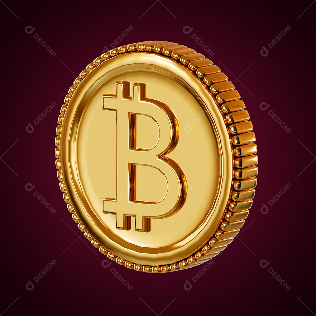 Criptomoeda Bitcoin Virtual Elemento 3D para Composição PSD