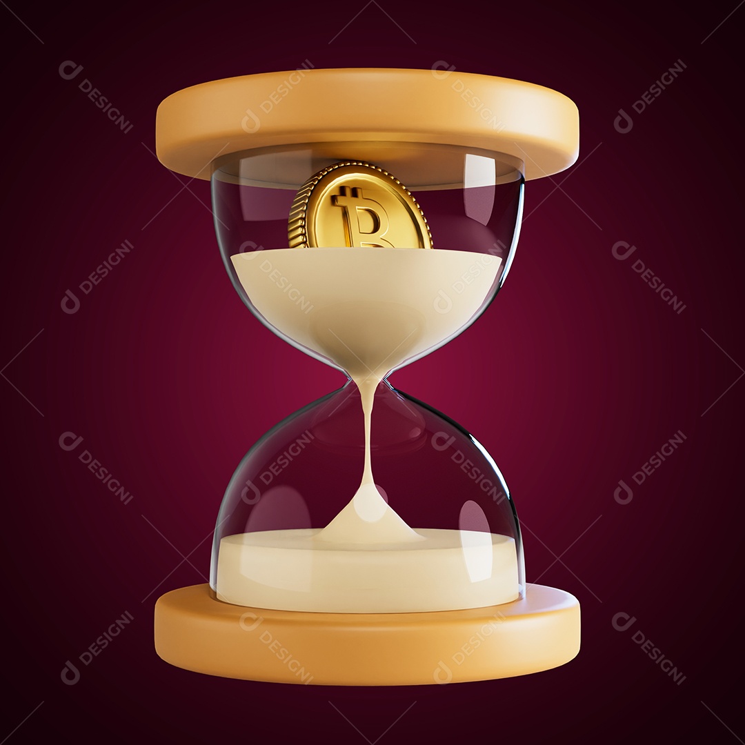 Ampulheta de Tempo com Criptomoeda Bitcoin Elemento 3D para Composição PSD