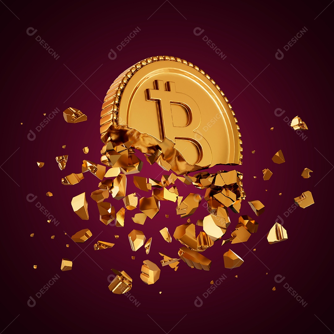 Criptomoeda Bitcoin Elemento 3D para Composição PSD