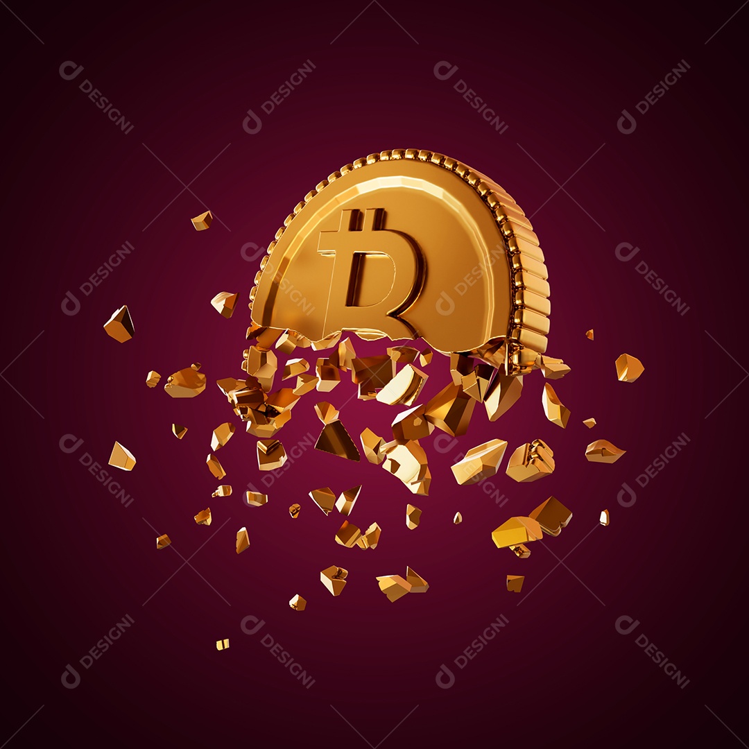 Criptomoeda Bitcoin Elemento 3D para Composição PSD