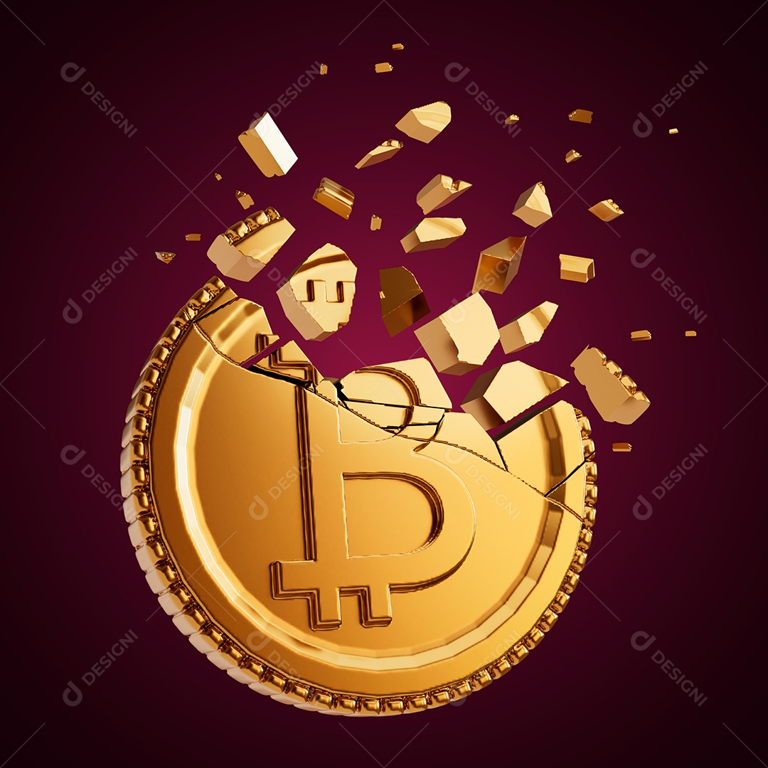 Criptomoeda Bitcoin Elemento 3D para Composição PSD