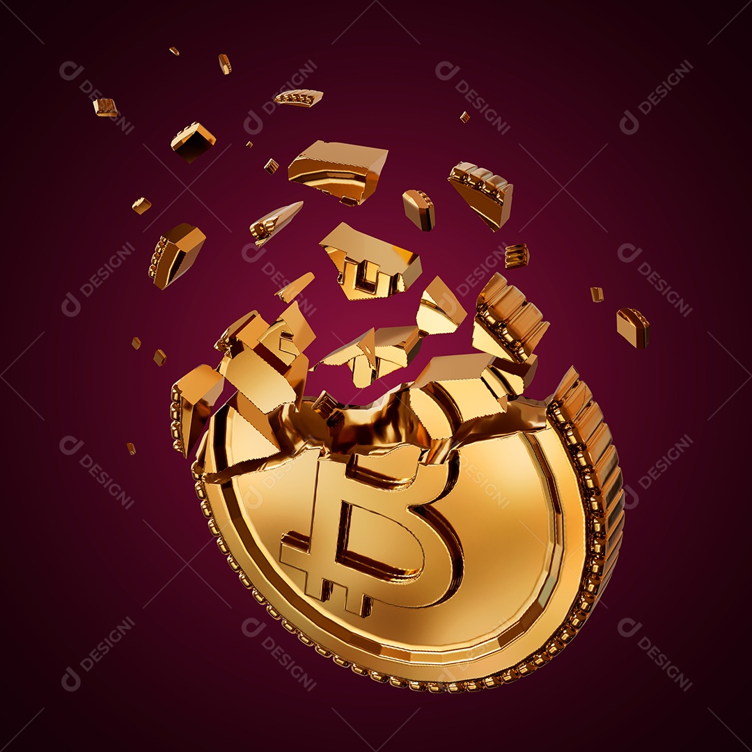 Criptomoeda Bitcoin Elemento 3D para Composição PSD