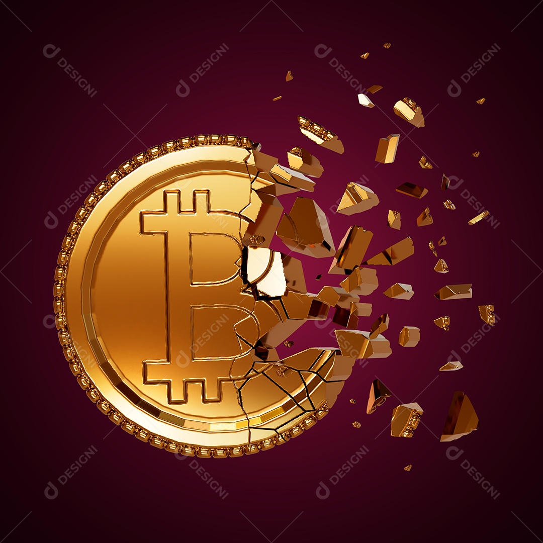 Criptomoeda Bitcoin Elemento 3D para Composição PSD