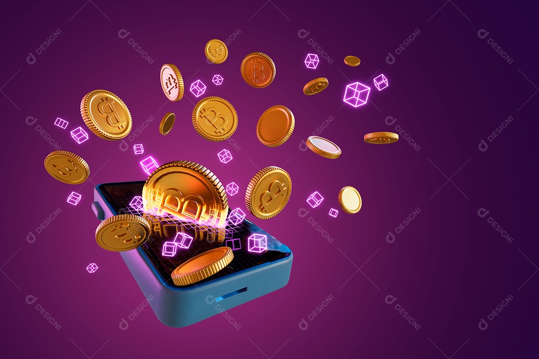 Criptomoedas de Bitcoin sendo Depositadas Elemento 3D para Composição PSD