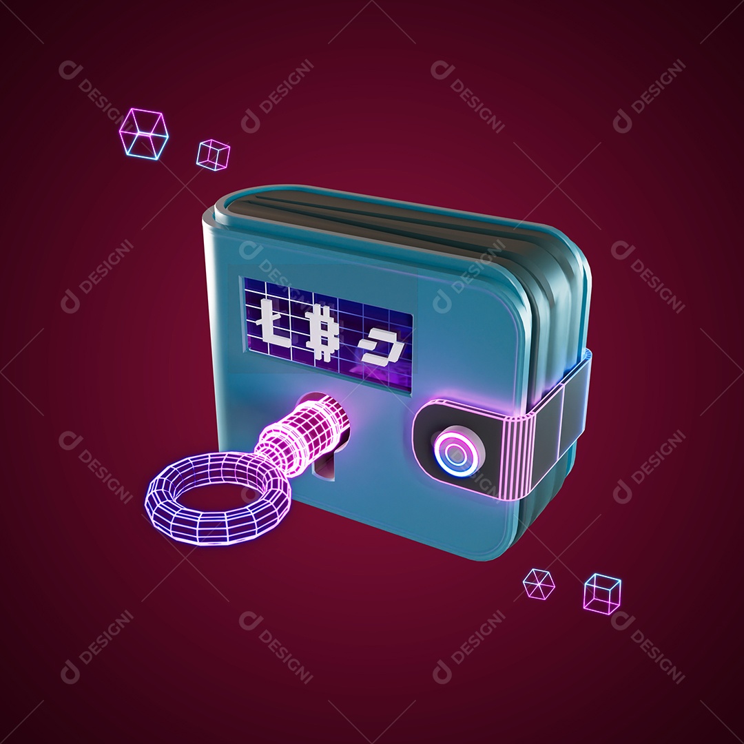 Criptomoeda Cofre e Carteira Virtual Elemento 3D para Composição PSD