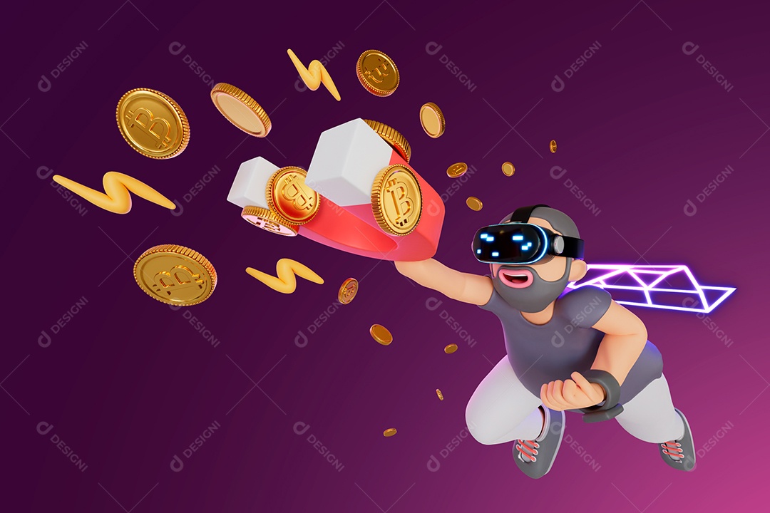 Personagem Com Íman de Criptomoeda Elemento 3D para Composição PSD