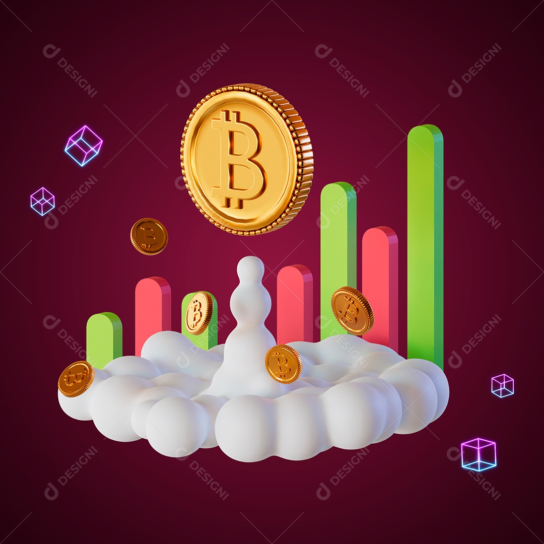 Gráfico de Moedas de Bitcoin Elemento 3D para Composição PSD