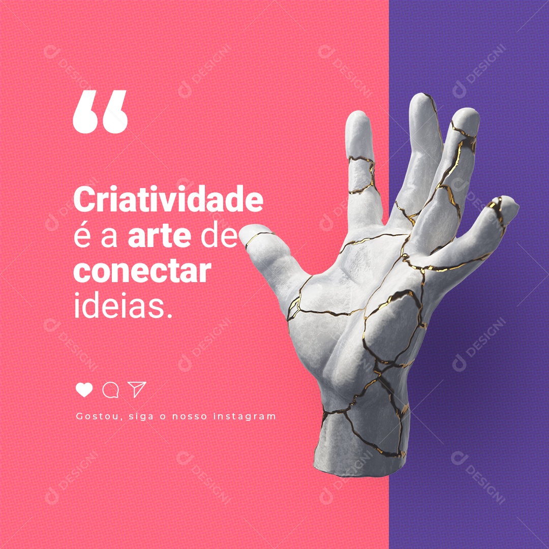 Frase Motivacional Criatividade é a Arte de Conectar Ideias Social Media PSD Editável