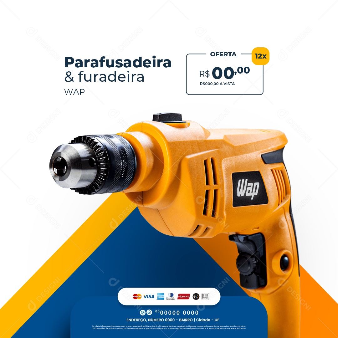 Materiais De Construção Parafusadeira e Furadeira Social Media PSD Editável
