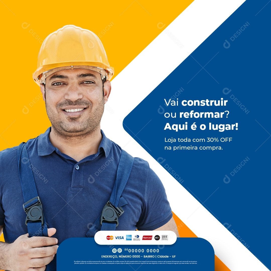 Vai Construir ou Reformar? Aqui é o Lugar Materiais de Construção Social Media PSD Editável