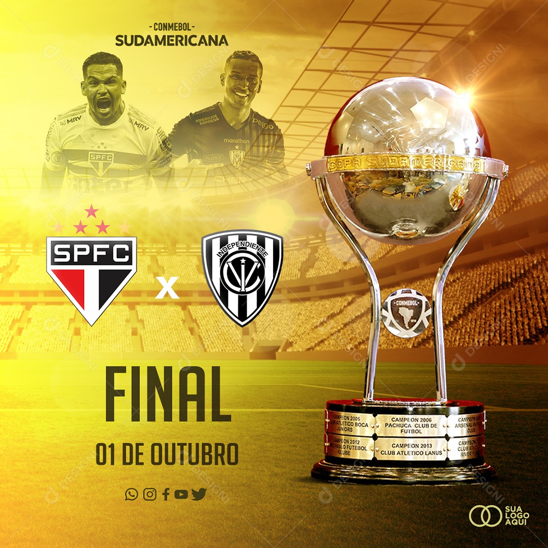 Jogo de Futebol Sud Americana Final São Paulo x Independiente ao Vivo Social Media PSD Editável