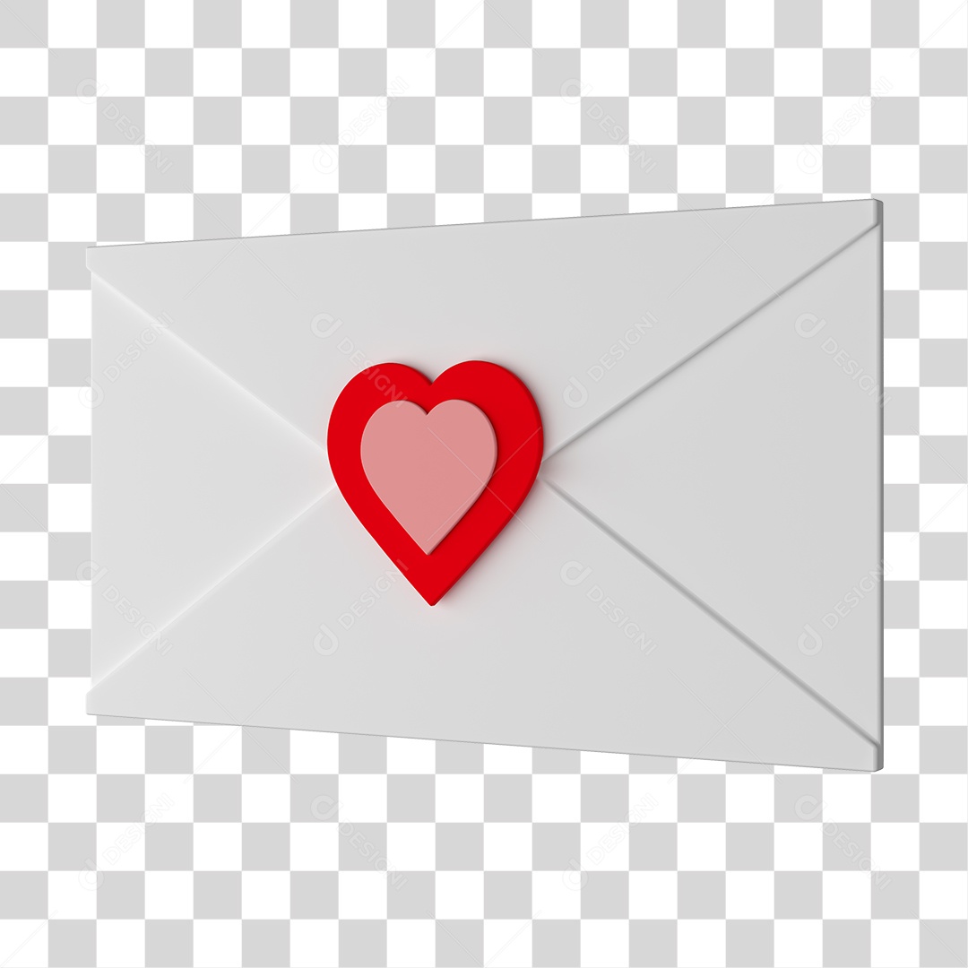 Cartão Envelope 3D PNG branco Com Coração