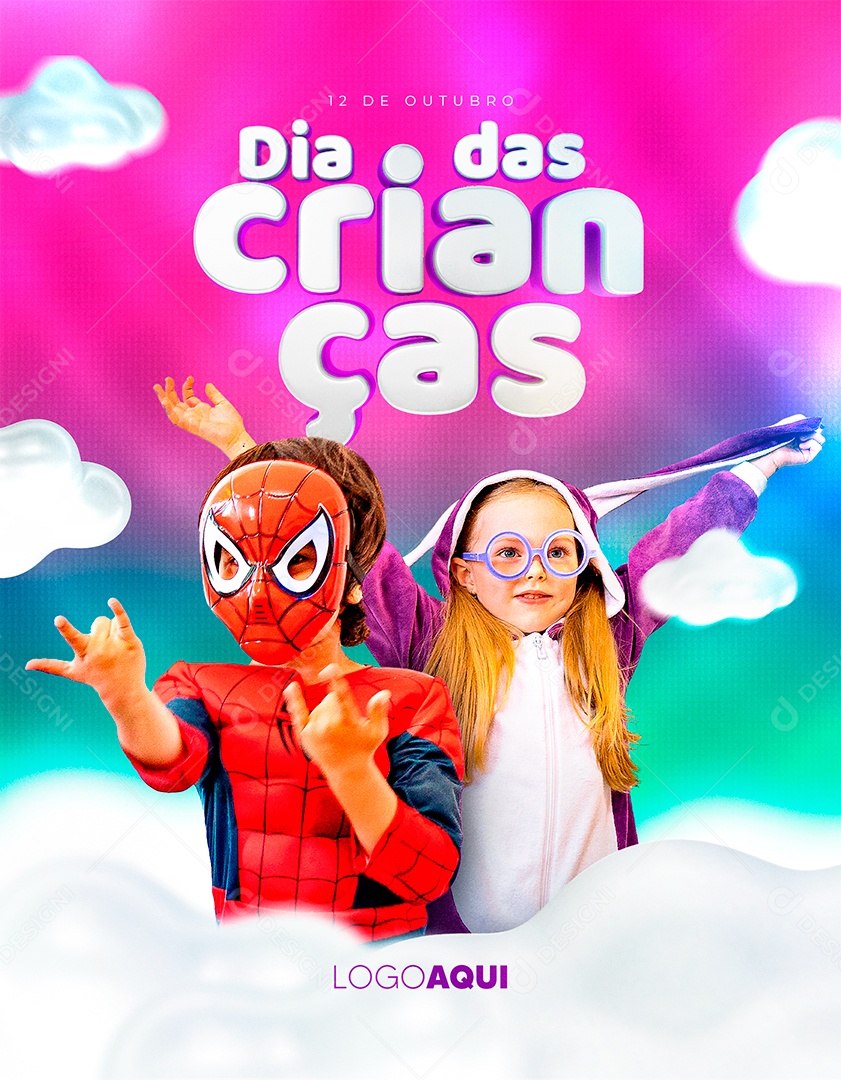 Um Dia Inteiro de Diversão para a Criançada Dia das Crianças Social Media PSD Editável