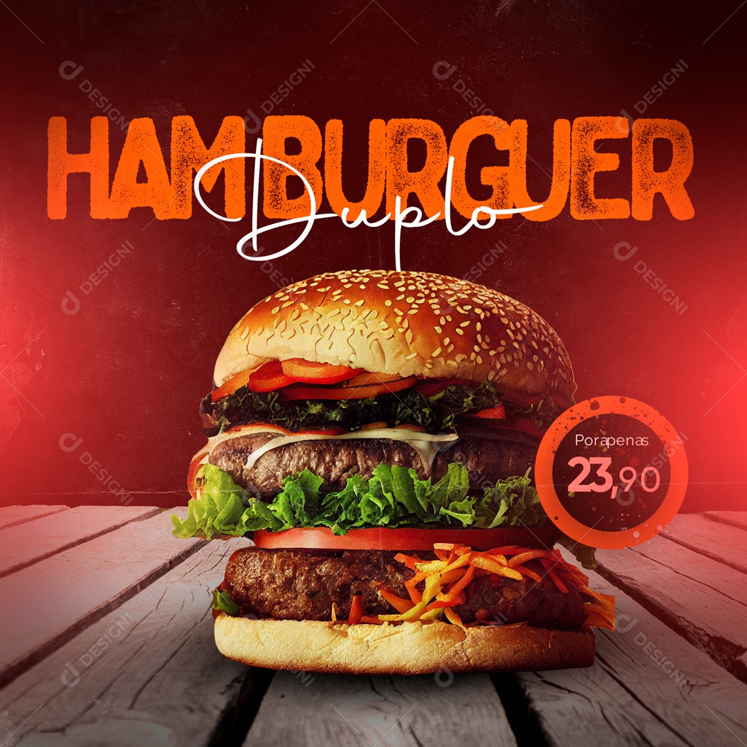 Hambúrguer Duplo Hamburgueria Social Media PSD Editável
