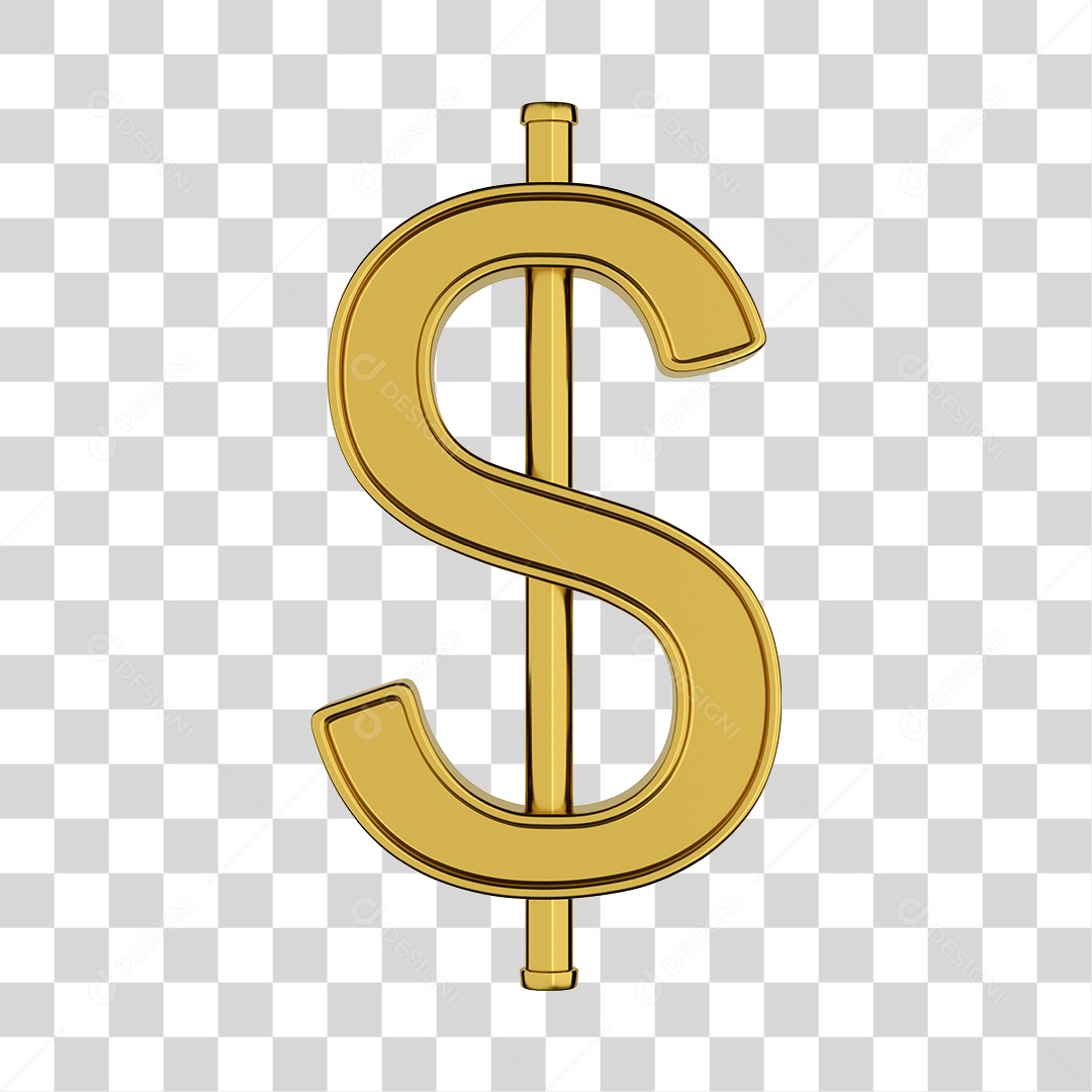 Cifrão Dinheiro Sem Fundo Dourado 3D Frente