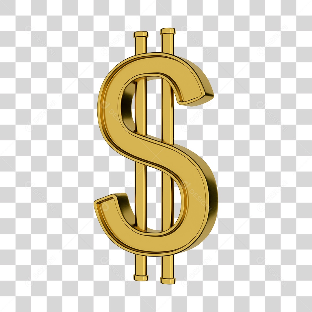 Dinheiro Cifrão  Dourado Sem Fundo 3D