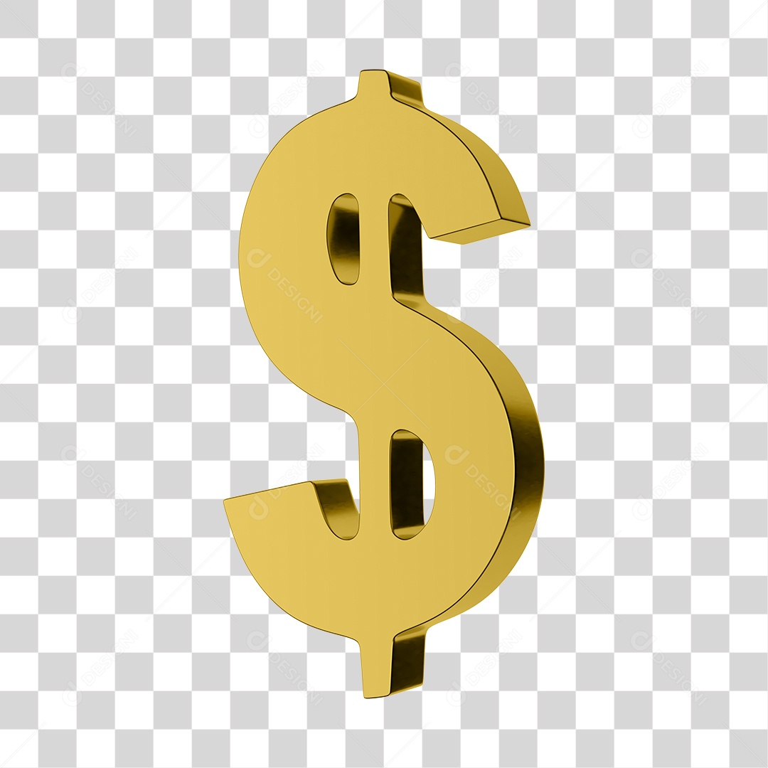 Cifrão Dinheiro Dourado Sem Fundo 3D