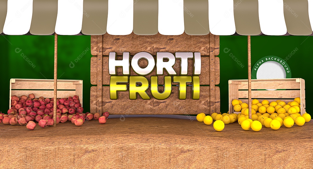 Elemento 3D Para Composição Barraca Hortifruti Promoções em Verduras PSD