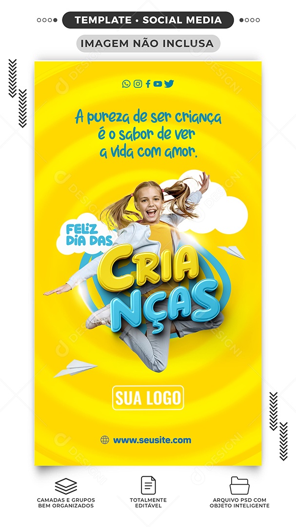 Story A Pureza de ser Criança é o sabor de ver a Vida com Amor Dia das Crianças Social Media PSD Editável