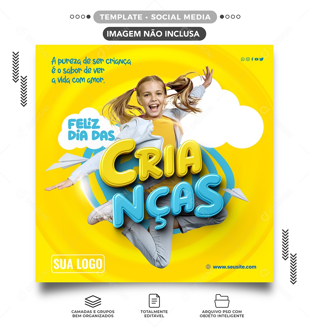 A Pureza de ser Criança é o sabor de ver a Vida com Amor Dia das Crianças Social Media PSD Editável