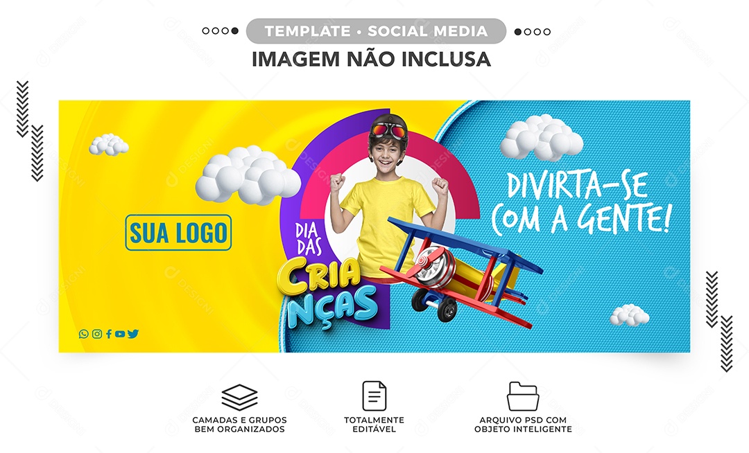 Banner Divirta se com a Gente Dia das Crianças Social Media PSD Editável