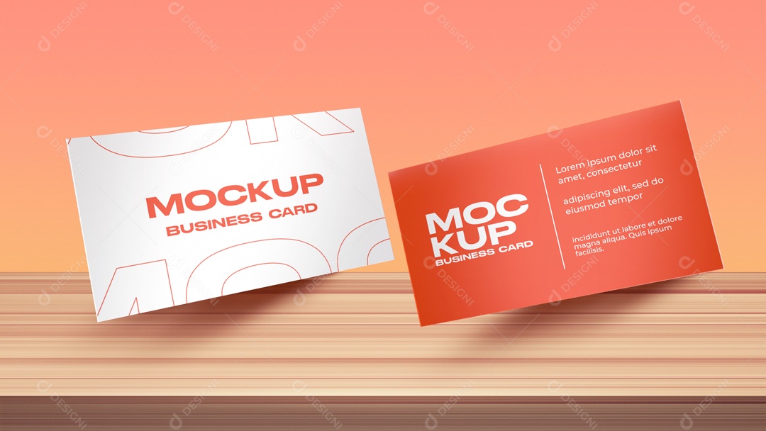 Mockup Cartao de Visita Laranja e Branco 3D PSD Editável