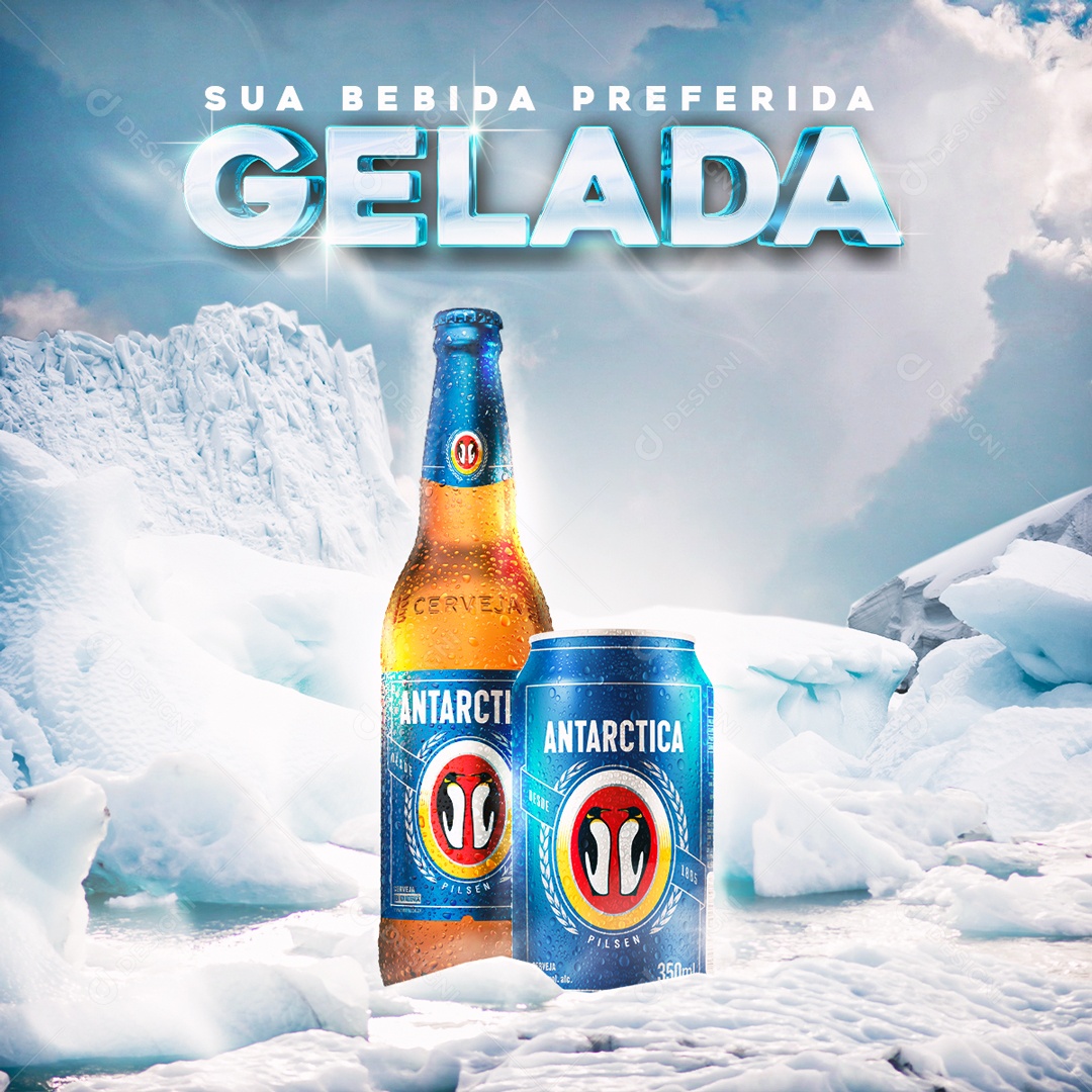 Social Media Sua Bebida Preferida Gelada Cerveja Antarctica PSD Editável