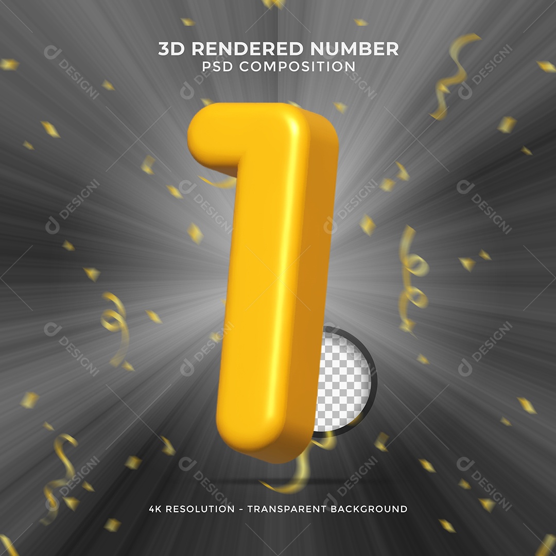 Elemento 3D Para Composições Número 1 Dourado PSD