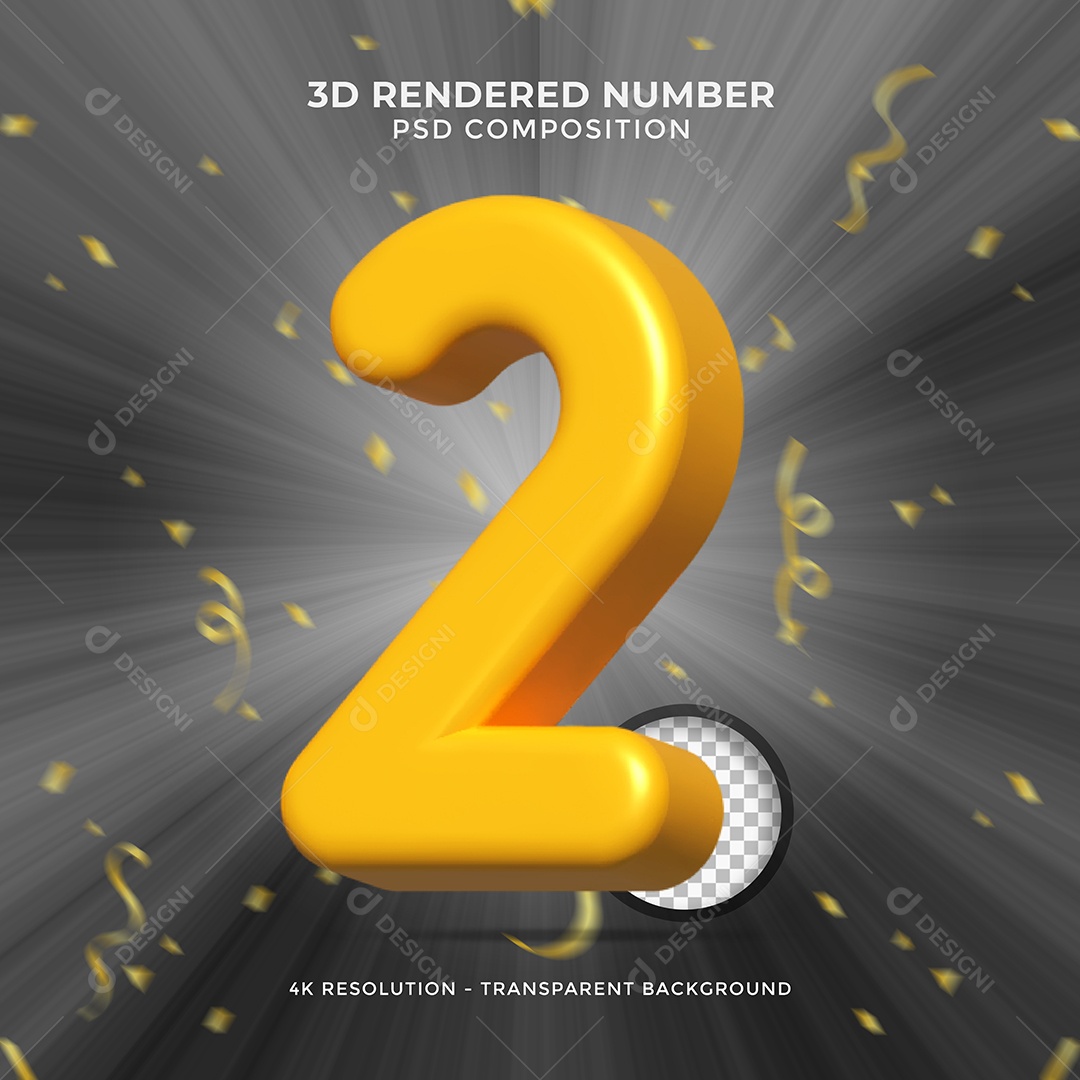 Elemento 3D Para Composições Número 2 Dourado PSD