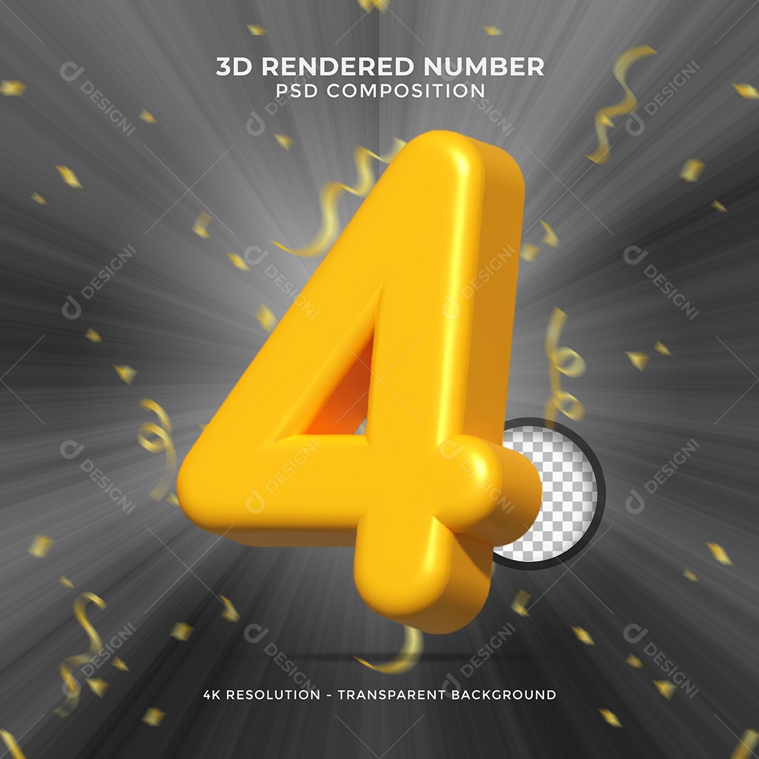 Elemento 3D Para Composições Número 4 Dourado PSD