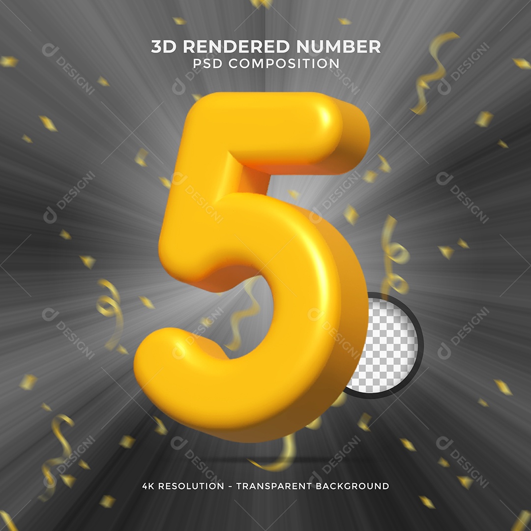 Elemento 3D Para Composições Número 5 Dourado PSD