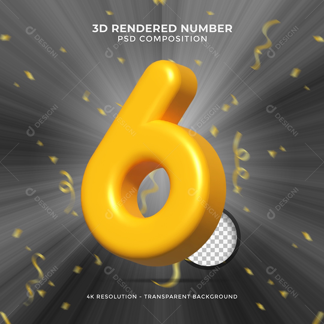 Elemento 3D Para Composições Número 6 Dourado PSD