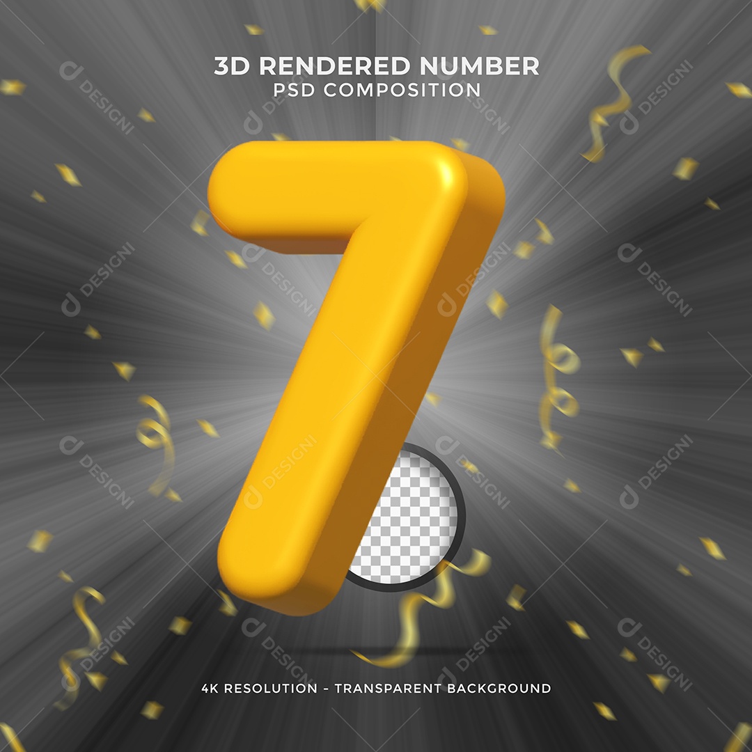 Elemento 3D Para Composições Número 7 Dourado PSD