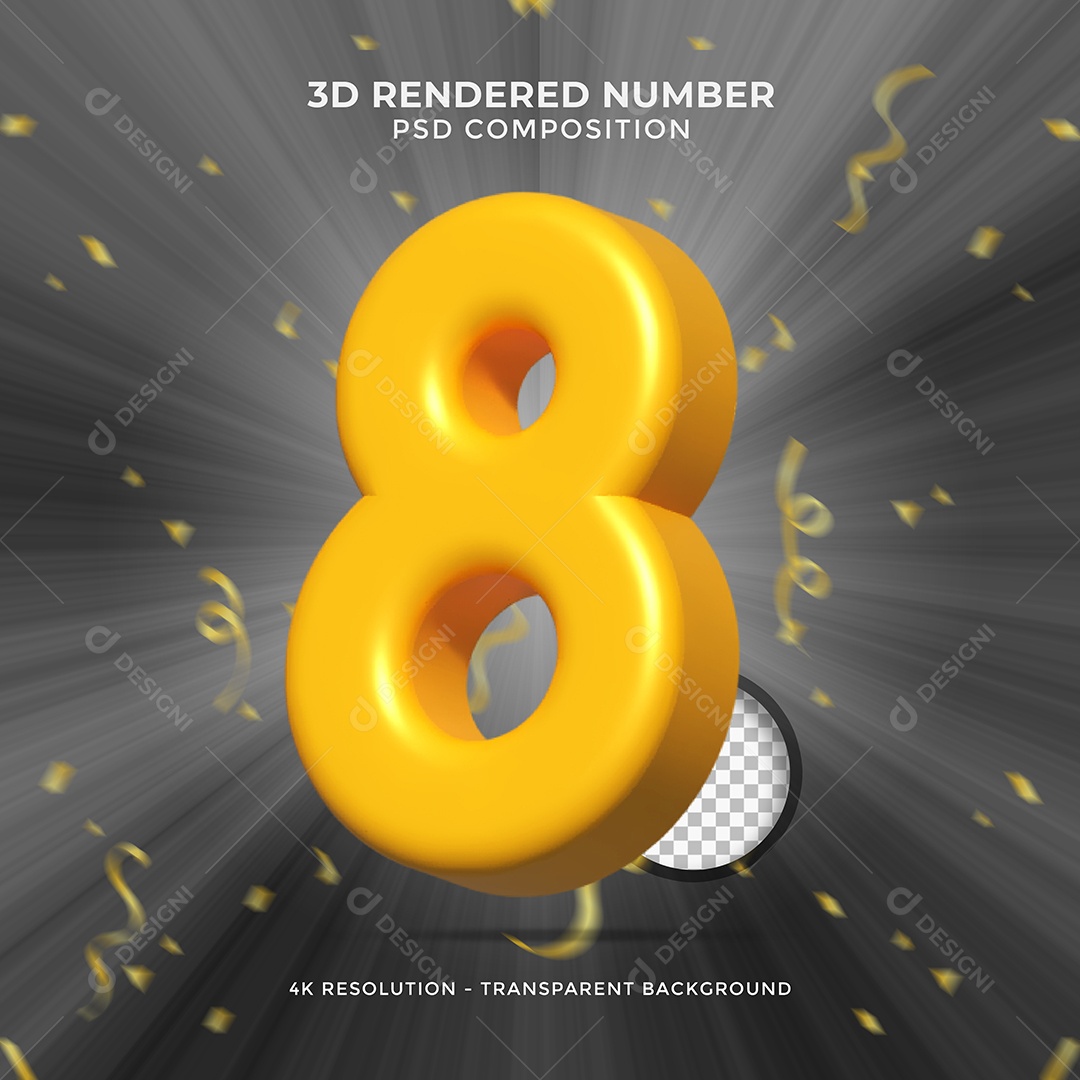 Elemento 3D Para Composições Número 8 Dourado PSD