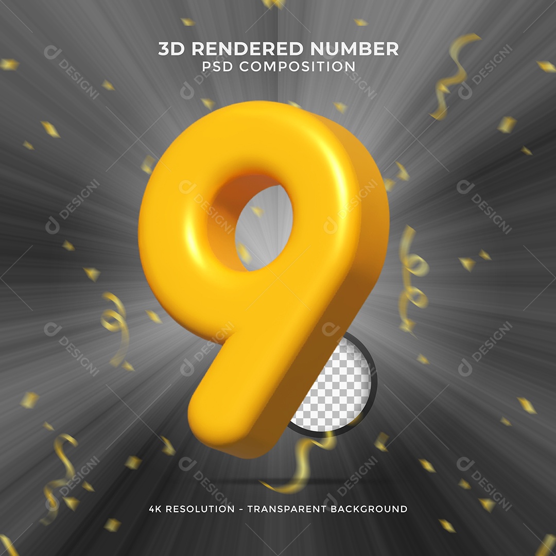 Elemento 3D Para Composições Número 9 Dourado PSD