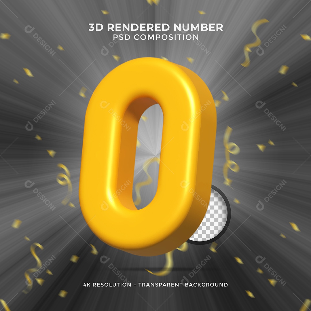 Elemento 3D Para Composições Número 0 Dourado PSD
