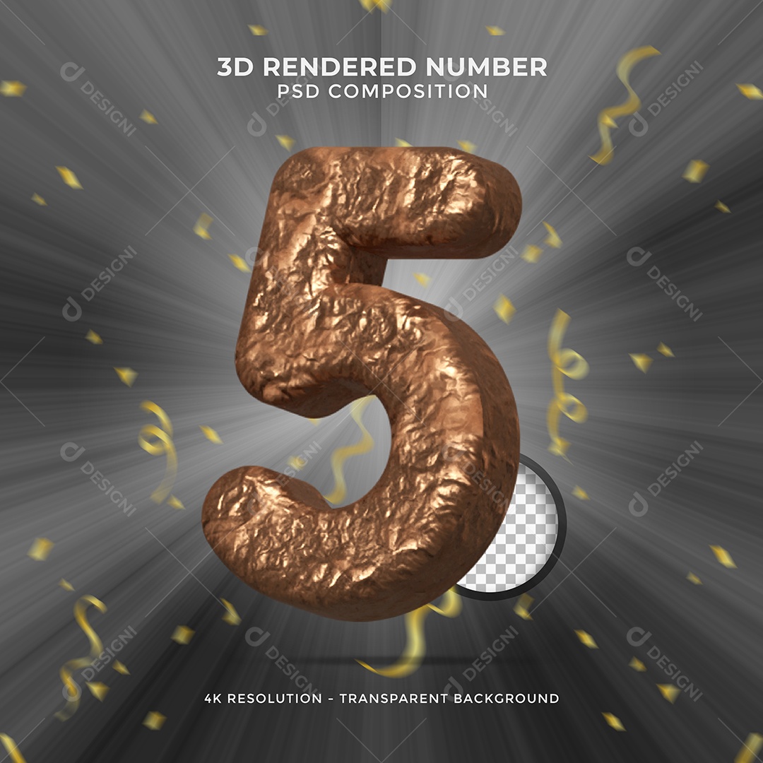Elemento 3D Para Composições Número 5 De Chocolate PSD